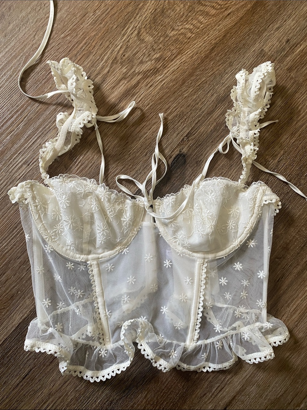 Urban Outfitters Ivory Sheer Floral Lace Bustier Corset Bra Top